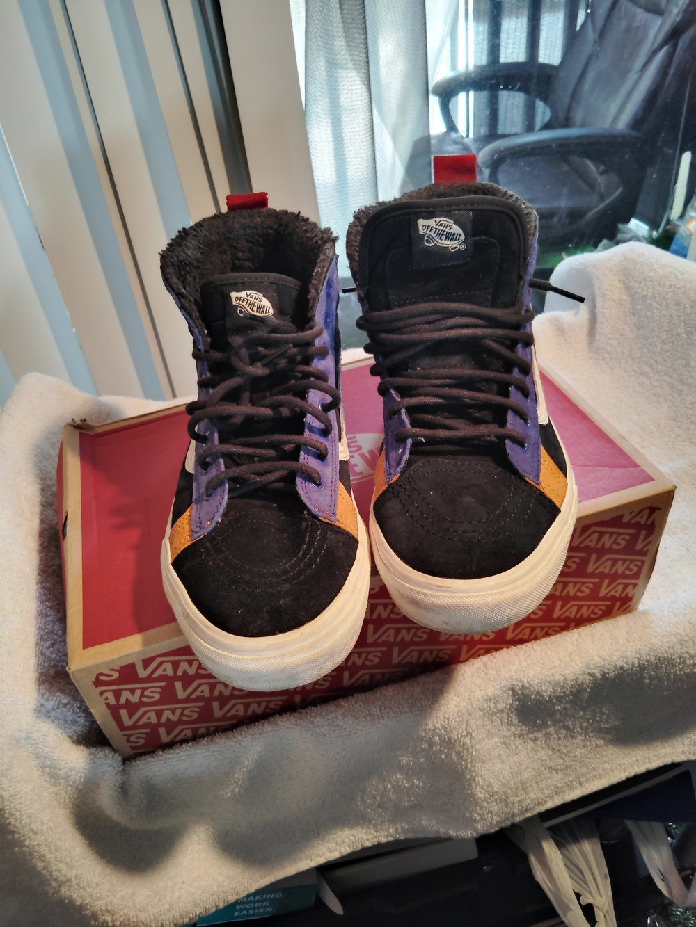 Vans High-Top Sneakers in Black, Purple & Tan